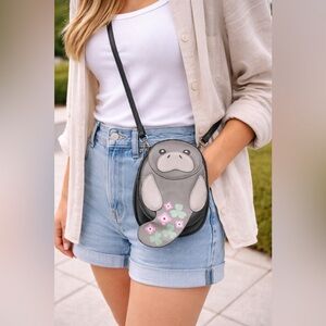 Sleepyville Critters Manatee Crossbody Bag Leather Look Floral Tail